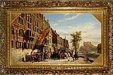 Cornelis Springer Canvas Paintings - A visit of Bayliff Ten Frootenhuys to the Guild of Archers